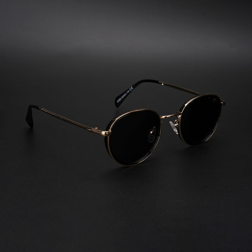 Round Polarized Sunglasses (Black Lens | Golden Frame - PMG5857)