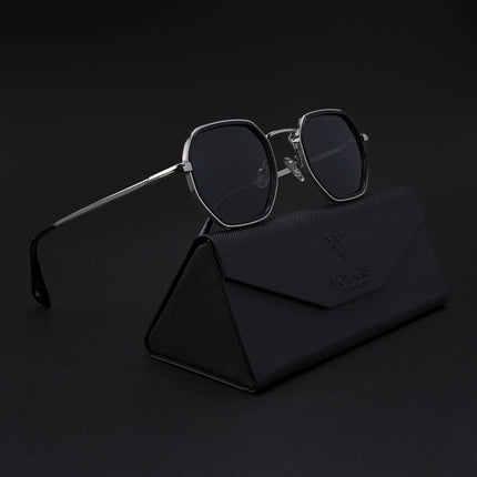 Geometric Polarized Sunglasses (Black Lens | Silver Frame - PMG5852)