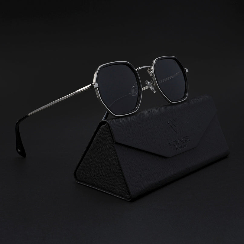 Geometric Polarized Sunglasses (Black Lens | Silver Frame - PMG5852)