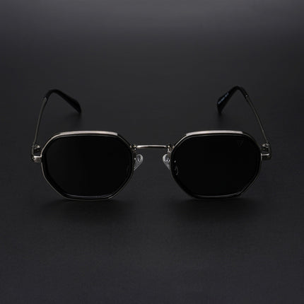 Geometric Polarized Sunglasses (Black Lens | Silver Frame - PMG5852)