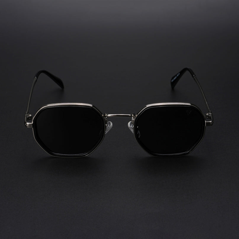 Geometric Polarized Sunglasses (Black Lens | Silver Frame - PMG5852)