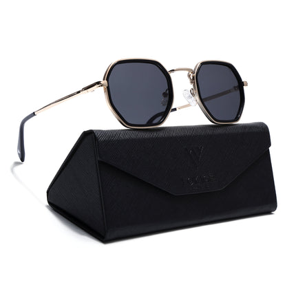 Geometric Polarized Sunglasses (Black Lens | Golden Frame - PMG5853)