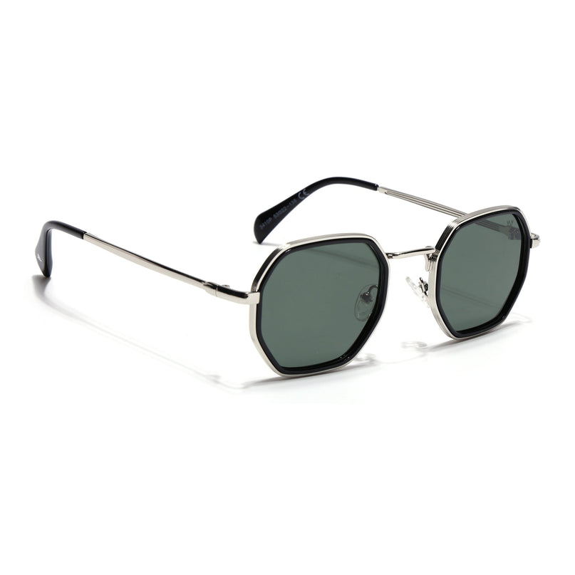 Geometric Sunglasses for Men & Women (Olive Lens | Silver & Black Frame - PMG7577)