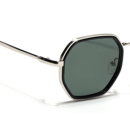 Geometric Sunglasses for Men & Women (Olive Lens | Silver & Black Frame - PMG7577)