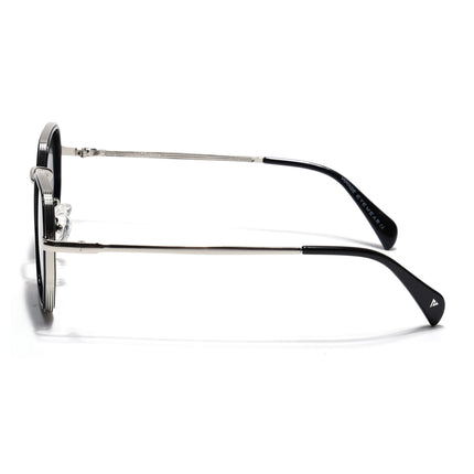 Geometric Sunglasses for Men & Women (Olive Lens | Silver & Black Frame - PMG7577)