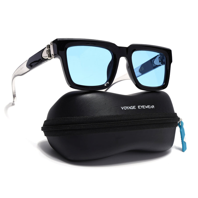 Square Sunglasses for Men & Women (Blue Lens | Black Frame - MG7121)