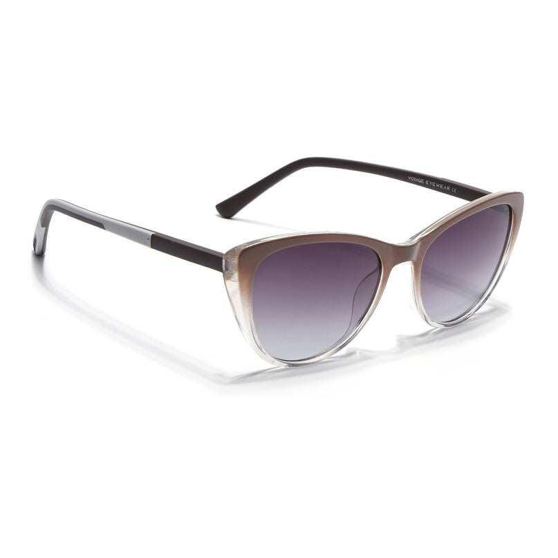 Cateye Sunglasses for Women (Grey & Clear Lens | Light Brown Frame - MG7168)
