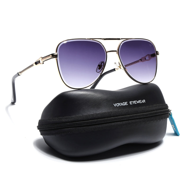 Aviator Sunglasses for Men & Women (Grey & Clear Lens | Golden Frame - MG7257)