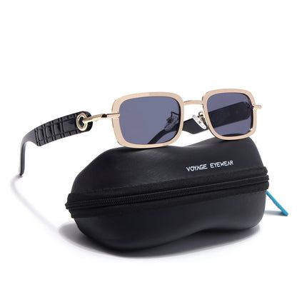 Rectangle Sunglasses for Men & Women (Grey Lens | Golden Frame - MG7618)