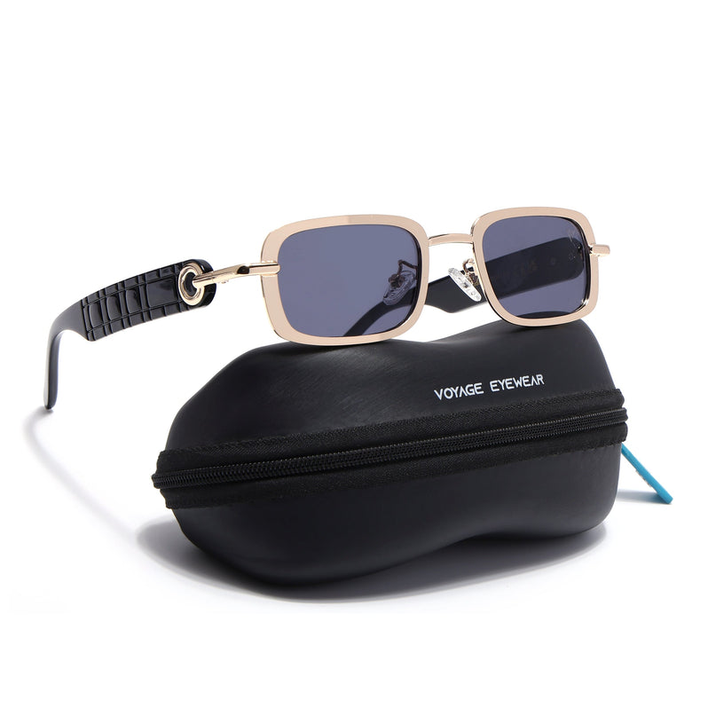 Rectangle Sunglasses for Men & Women (Grey Lens | Golden Frame - MG7618)