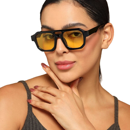 Eyejack Solar Square Sunglasses for Men & Women (Yellow Lens | Shine Black Frame - 3753CL508-C3)