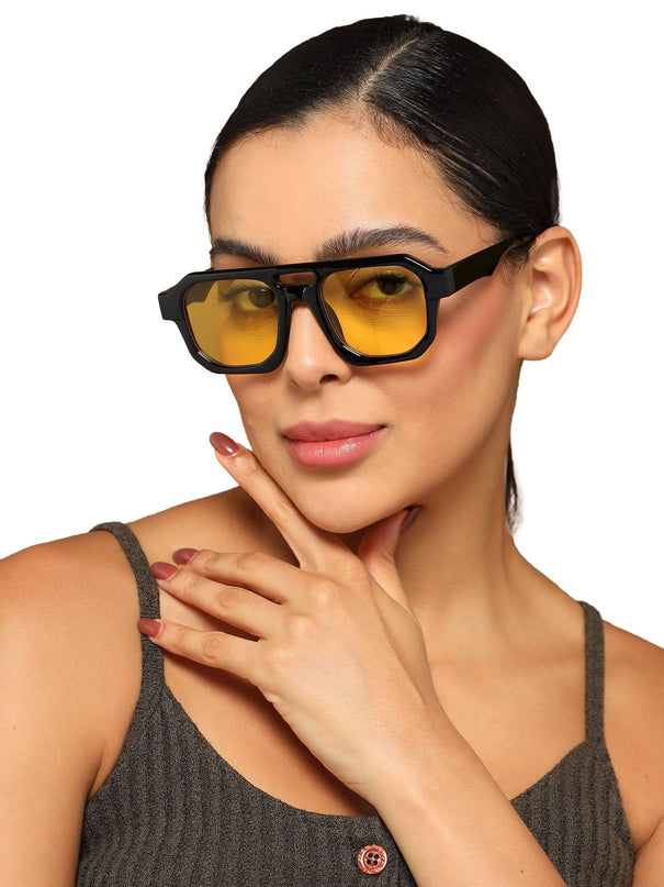 Eyejack Solar Square Sunglasses for Men & Women (Yellow Lens | Shine Black Frame - 3753CL508-C3)