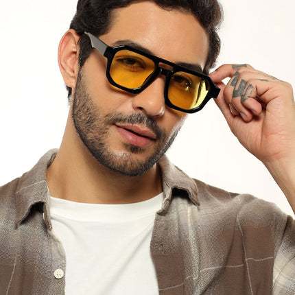 Eyejack Solar Square Sunglasses for Men & Women (Yellow Lens | Shine Black Frame - 3753CL508-C3)