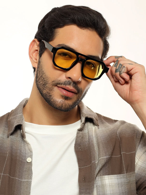 Eyejack Solar Square Sunglasses for Men & Women (Yellow Lens | Shine Black Frame - 3753CL508-C3)