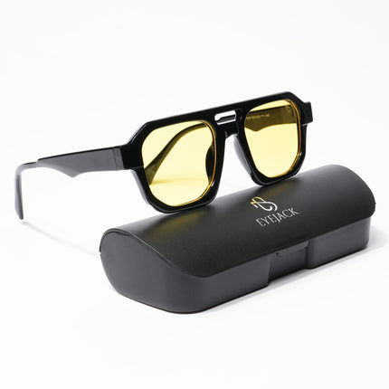 Eyejack Solar Square Sunglasses for Men & Women (Yellow Lens | Shine Black Frame - 3753CL508-C3)