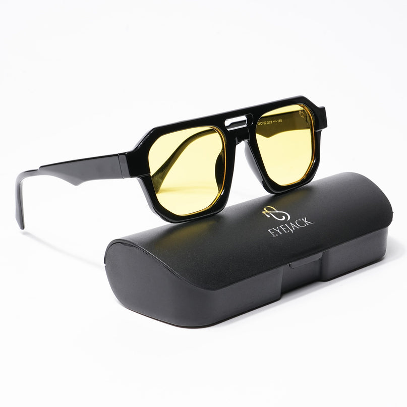 Eyejack Solar Square Sunglasses for Men & Women (Yellow Lens | Shine Black Frame - 3753CL508-C3)