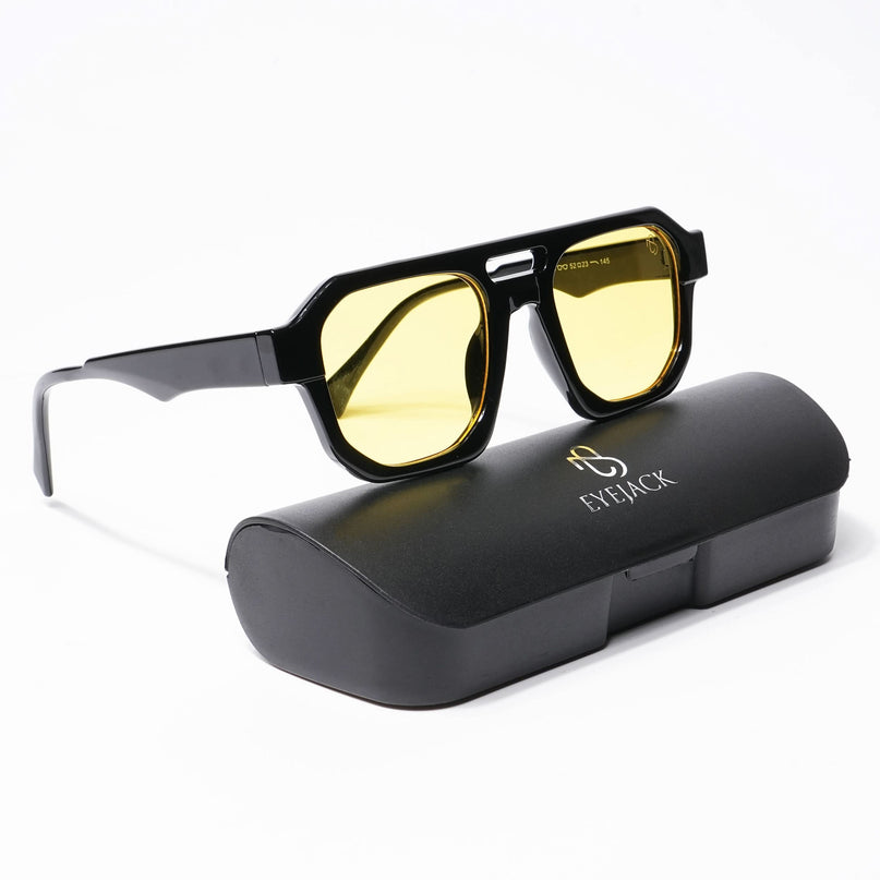 Eyejack Solar Square Sunglasses for Men & Women (Yellow Lens | Shine Black Frame - 3753CL508-C3)