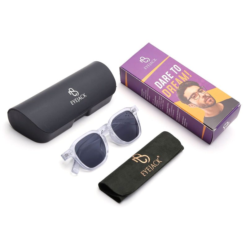 Eyejack Square Sunglasses for Men & Women (Black Lens | Transparent Frame - 3797CL520-C3)