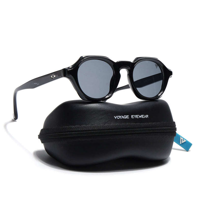 Hexagonal Sunglasses for Men & Women (Black Lens | Black Frame - MG7673)