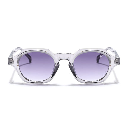 Hexagonal Sunglasses for Men & Women (Grey & Clear Lens | Transparent Grey Frame - MG7674)