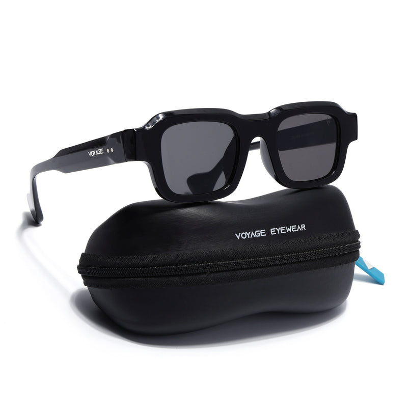 Square Sunglasses for Men & Women (Black Lens | Black Frame - MG7155)