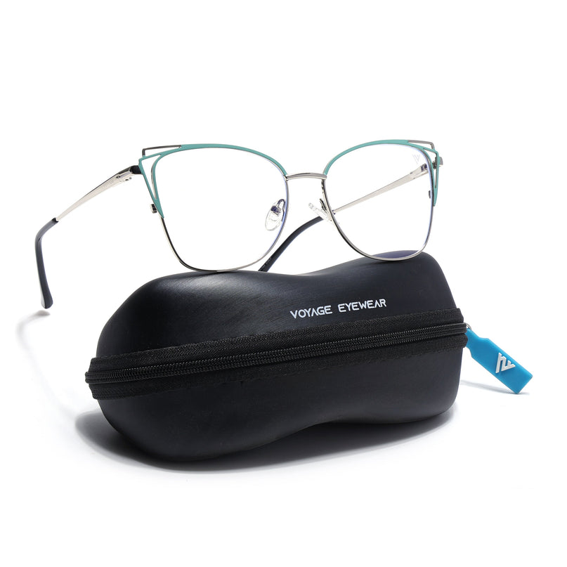 Voyage Glam Silver & Green Cateye Eyeglasses for Women - MG6537-C3