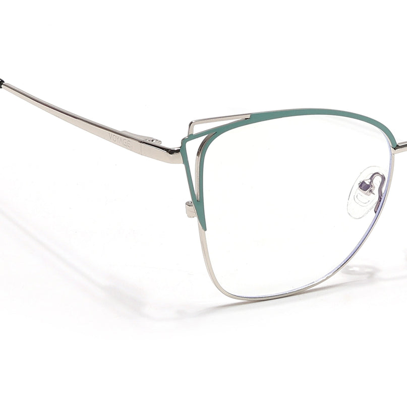 Voyage Glam Silver & Green Cateye Eyeglasses for Women - MG6537-C3