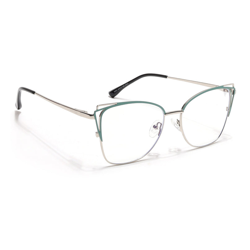 Voyage Glam Silver & Green Cateye Eyeglasses for Women - MG6537-C3