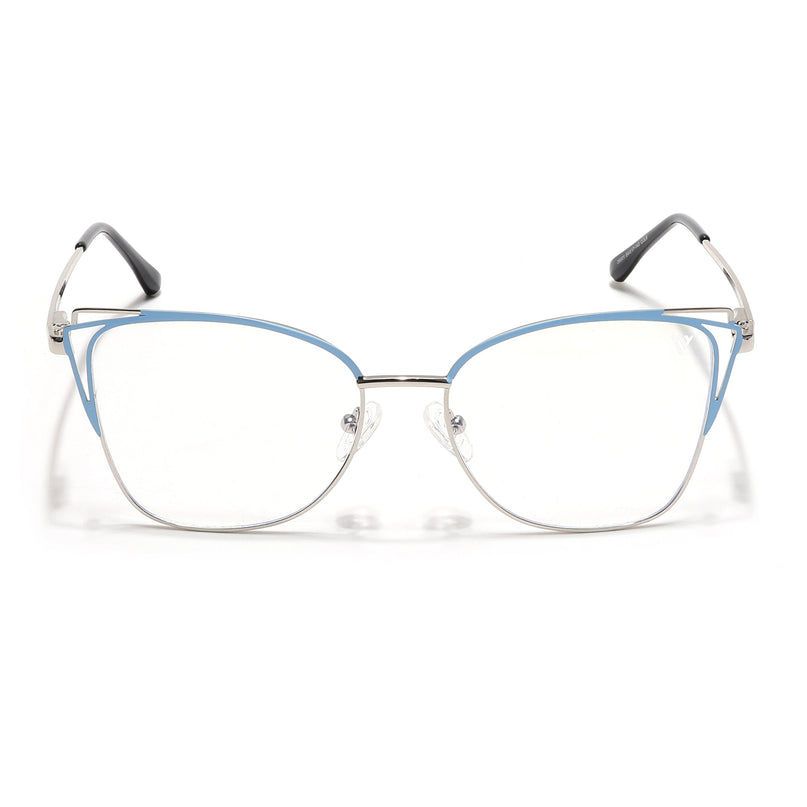 Voyage Glam Silver & Blue Cateye Eyeglasses for Women - MG6538-C4