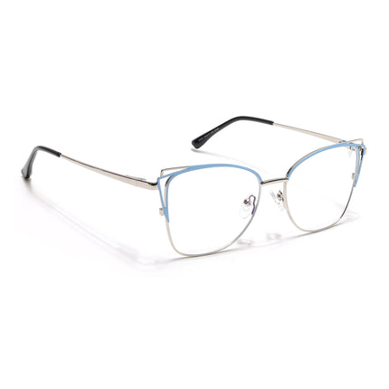 Voyage Glam Silver & Blue Cateye Eyeglasses for Women - MG6538-C4