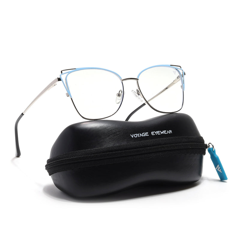 Voyage Glam Silver & Blue Cateye Eyeglasses for Women - MG6538-C4