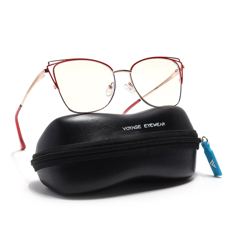Voyage Glam Golden & Red Cateye Eyeglasses for Women - MG6541-C7