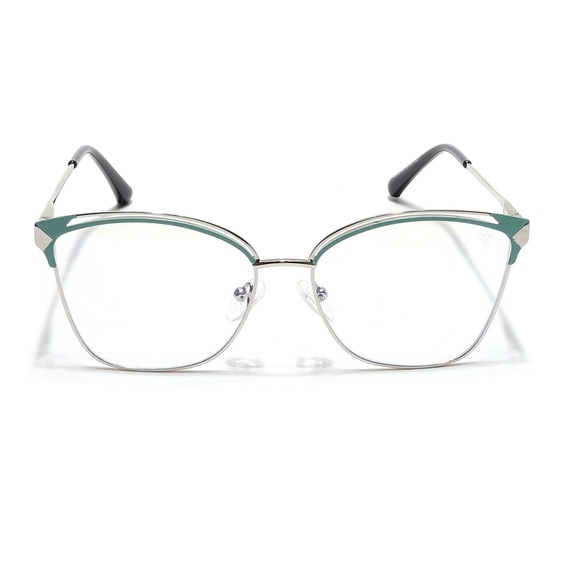 Voyage Glam Silver & Green Cateye Eyeglasses for Women - MG6543-C2