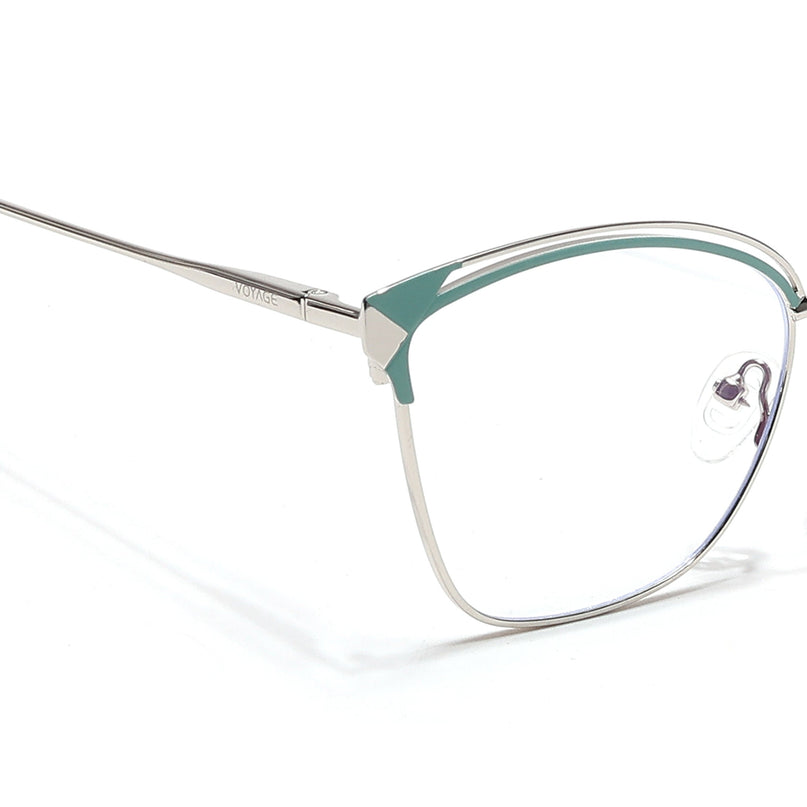Voyage Glam Silver & Green Cateye Eyeglasses for Women - MG6543-C2