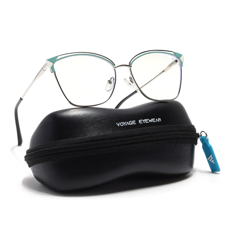 Voyage Glam Silver & Green Cateye Eyeglasses for Women - MG6543-C2