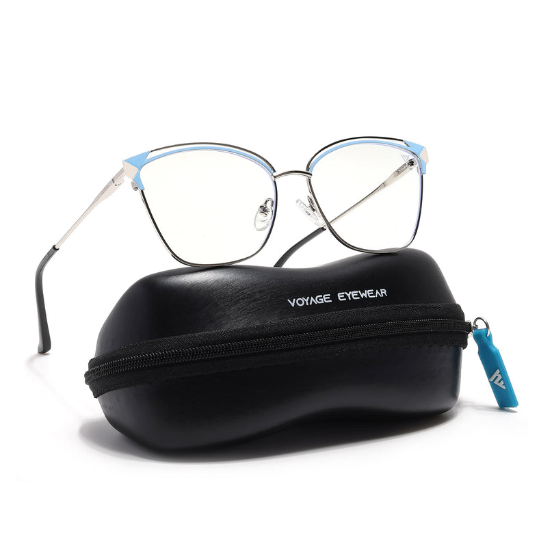 Voyage Glam Silver & Blue Cateye Eyeglasses for Women - MG6544-C3