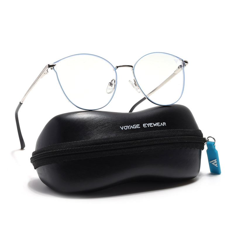 Voyage Glam Blue & Silver Cateye Eyeglasses for Women - MG6551-C3