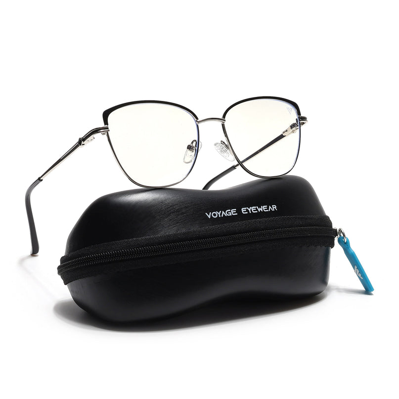 Voyage Glam Silver & Black Cateye Eyeglasses for Women - MG6556-C1