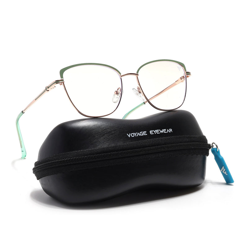 Voyage Glam Golden & Green Cateye Eyeglasses for Women - MG6558-C3