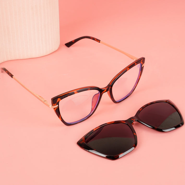 Voyage Glam Demi Brown Cateye TR Clip-On Polarized Sunglasses for Women - PMG4818-C3