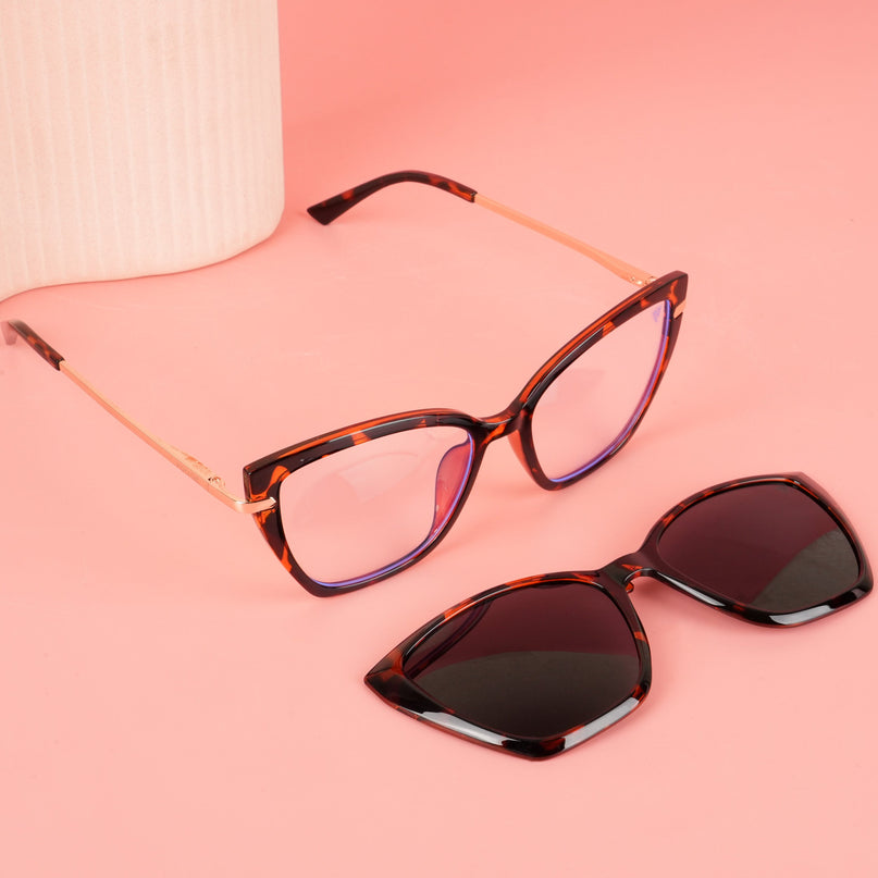Voyage Glam Demi Brown Cateye TR Clip-On Polarized Sunglasses for Women - PMG4818-C3