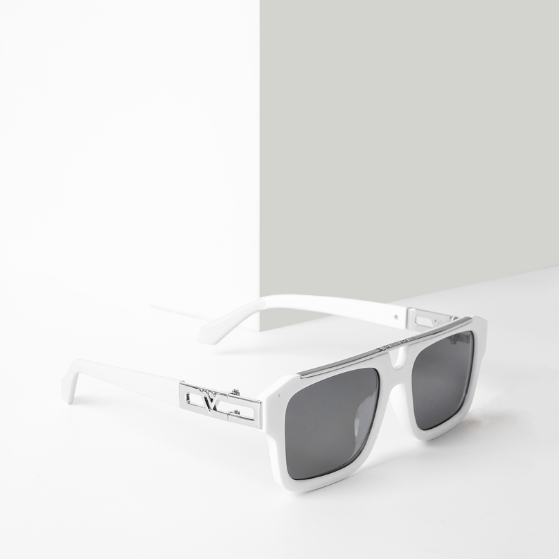 Wayfarer Sunglasses (Black Lens | White & Silver Frame - MG5387)