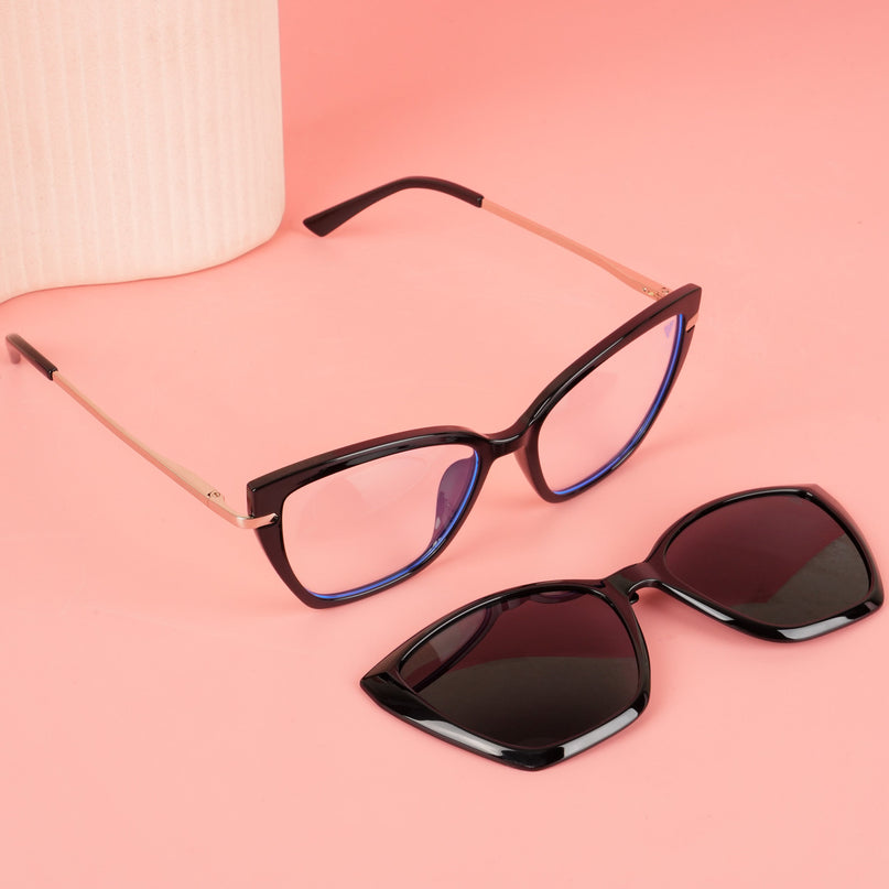 Voyage Glam Black Cateye TR Clip-On Polarized Sunglasses for Women - PMG4817-C1