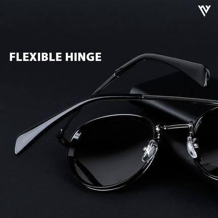 Captain |  Black and Silver Round Polarized Sunglasses - PMG3982