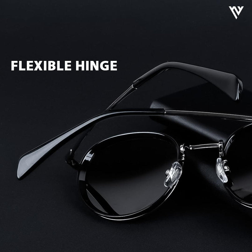 Captain |  Black and Silver Round Polarized Sunglasses - PMG3982