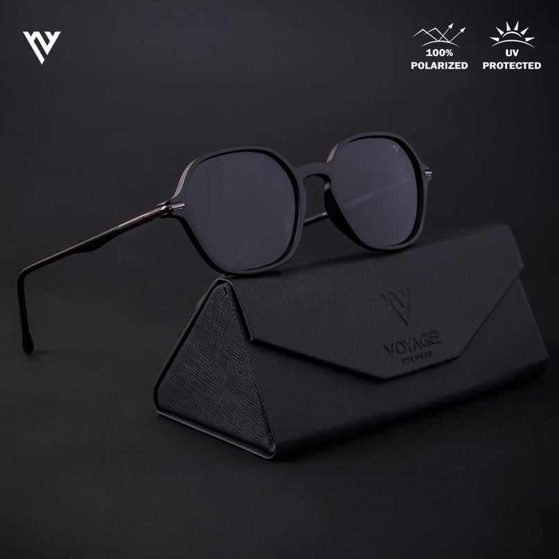 Matt Black Round Polarized Sunglasses - PMG4495