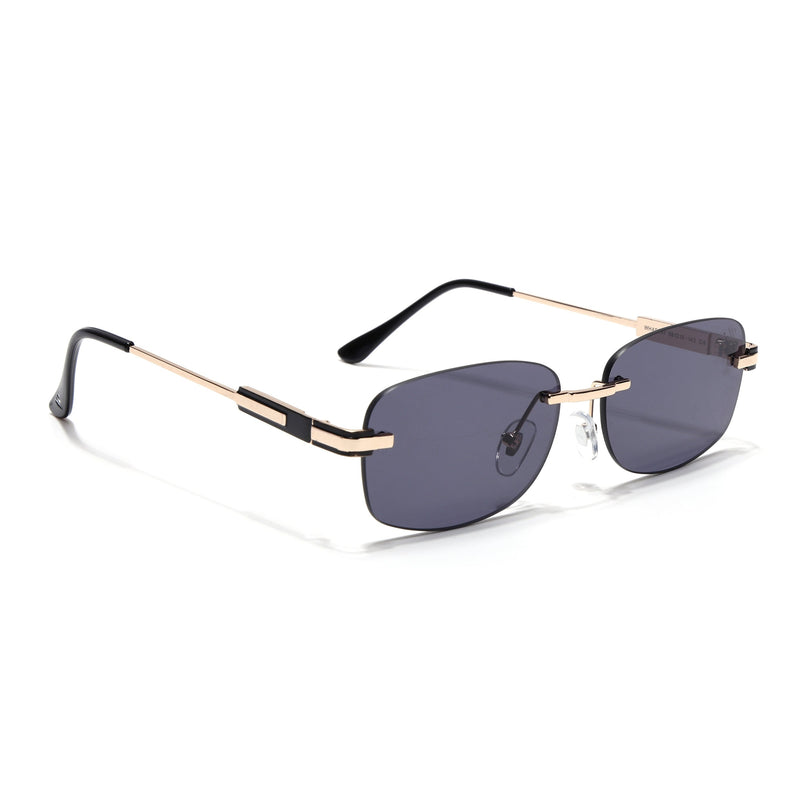 Rimless Sunglasses for Men & Women (Black Lens | Golden Frame - MG7377)