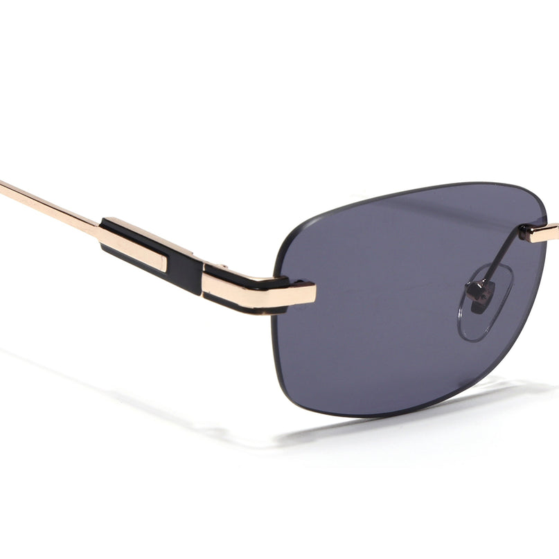 Rimless Sunglasses for Men & Women (Black Lens | Golden Frame - MG7377)