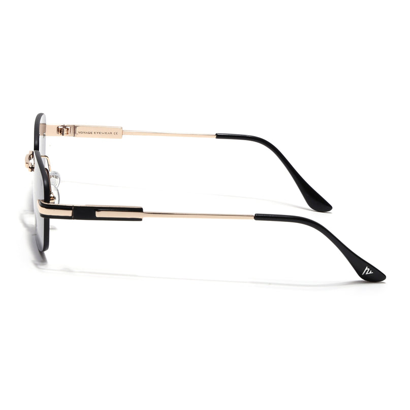 Rimless Sunglasses for Men & Women (Black Lens | Golden Frame - MG7377)