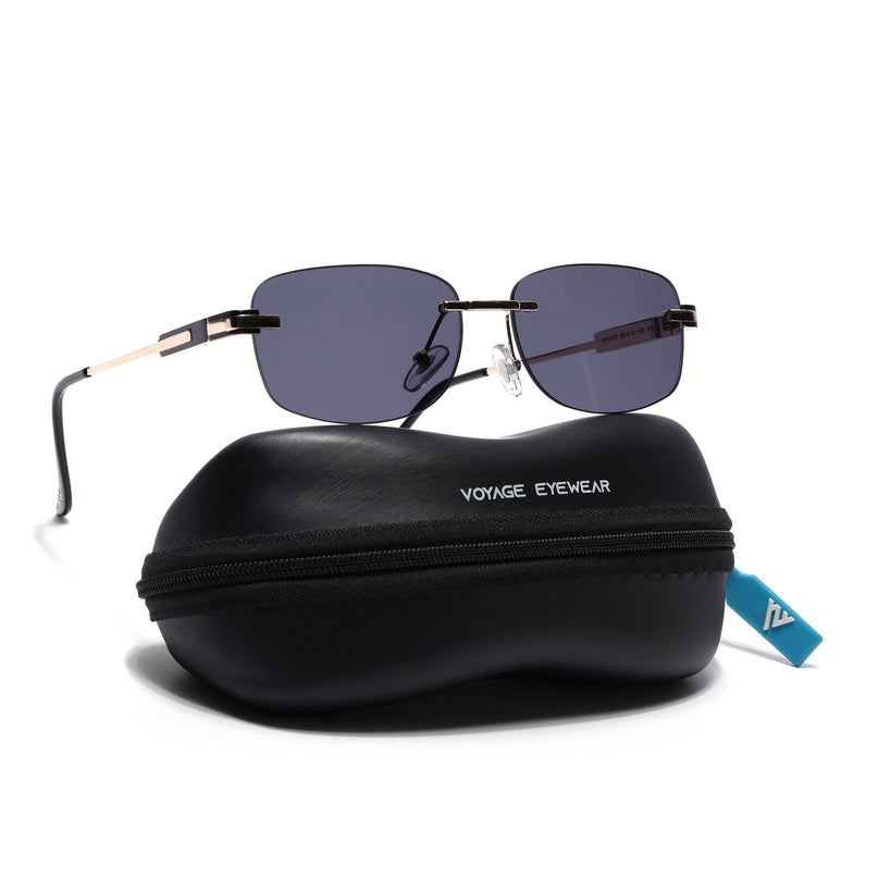 Rimless Sunglasses for Men & Women (Black Lens | Golden Frame - MG7377)